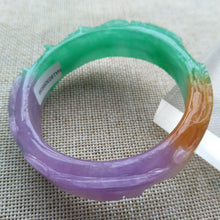 Load image into Gallery viewer, 10% OFF- 57/58/59mm Certified Natural 3 Color Jadeite Emerald A Jade Handcarved Dragon Bangle HA9936