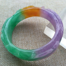 Load image into Gallery viewer, 10% OFF- 57/58/59mm Certified Natural 3 Color Jadeite Emerald A Jade Handcarved Dragon Bangle HA9936
