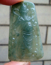 Load image into Gallery viewer, 10% OFF- Certified Natural Oily Green Jadeite Emerald A Jade Handcarved Translucent Guan Yu Pendant GA4433