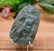 Load image into Gallery viewer, 10% OFF- Certified Natural Oily Green Jadeite Emerald A Jade Handcarved Translucent Guan Yu Pendant A0985