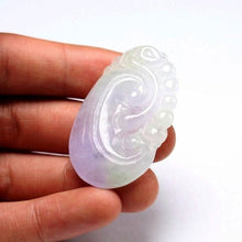 Load image into Gallery viewer, 10% OFF- Certified Natural Purple Icy Jadeite Emerald A Jade  Handcarved Dragon Ruyi Pendant A9506