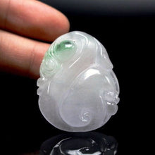 Load image into Gallery viewer, 10% OFF- Certified Natural Icy Jadeite Emerald A Jade Handcarved Tablet Dragon Ruyi Pendant A0434