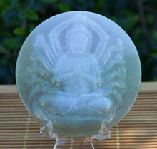 Load image into Gallery viewer, 10% OFF- Certified Natural Icy Jadeite Emerald A Jade Handcarved Tablet Guanyin Pendant GA4424