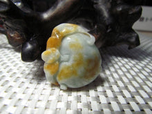 Load image into Gallery viewer, 10% OFF- Certified Natural Yellow Gray Jadeite Emerald A Jade Handcarved Lucky Peach Bat Pendant A1940