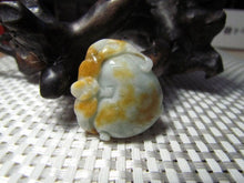 Load image into Gallery viewer, 10% OFF- Certified Natural Yellow Gray Jadeite Emerald A Jade Handcarved Lucky Peach Bat Pendant A1940