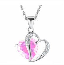 Load image into Gallery viewer, 10% OFF- Women Heart Purple, Pink, Water Blue Gem Rhinestone Pendant-Silver Necklace A2019