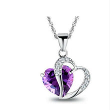 Load image into Gallery viewer, 10% OFF- Women Heart Pink, Water Blue, Purple Gem Rhinestone Pendant-Silver Necklace A2019