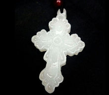 Load image into Gallery viewer, 10% OFF- Certified Natural White Emerald A Jade Handcarved Lucky Holy Cross Pendant A1940