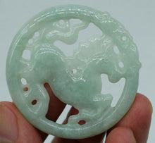 Load image into Gallery viewer, 10% OFF- Certified Natural Icy Jadeite Emerald A*Jade HandCarved Tablet Dragon Horse 马 &amp; 马上发财 N0636