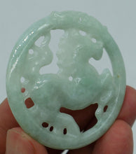 Load image into Gallery viewer, 10% OFF- Certified Natural Icy Jadeite Emerald A*Jade HandCarved Tablet Dragon Horse 马 &amp; 马上发财 N0636