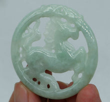Load image into Gallery viewer, 10% OFF- Certified Natural Icy Jadeite Emerald A*Jade HandCarved Tablet Dragon Horse 马 &amp; 马上发财 N0636