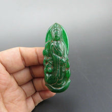 Load image into Gallery viewer, 10% OFF- Certified Natural Ice Green Jadeite Emerald A Jade HandCarved Guanyin Pendant A1940