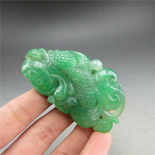 Load image into Gallery viewer, 10% OFF- Certified Natural Ice Green Jadeite Emerald A Jade HandCarved Dragon Ruyi Pendant A1940