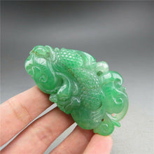Load image into Gallery viewer, 10% OFF- Certified Natural Ice Green Jadeite Emerald A Jade HandCarved Dragon Ruyi Pendant A1940