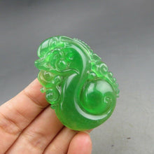 Load image into Gallery viewer, 10% OFF- Certified Natural Icy Green Jadeite Emerald A Jade HandCarved Dragon Pendant A85