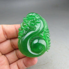 Load image into Gallery viewer, 10% OFF- Certified Natural Icy Green Jadeite Emerald A Jade HandCarved Dragon Pendant A11