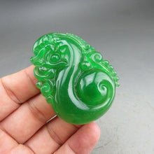 Load image into Gallery viewer, 10% OFF- Certified Natural Icy Green Jadeite Emerald A Jade HandCarved Dragon Pendant A11