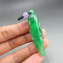 Load image into Gallery viewer, 10% OFF- Certified Natural Icy Green Jadeite Emerald A Jade HandCarved Ginseng Pendant A55