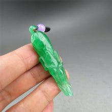 Load image into Gallery viewer, 10% OFF- Certified Natural Icy Green Jadeite Emerald A Jade HandCarved Ginseng Pendant A55