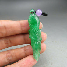 Load image into Gallery viewer, 10% OFF- Certified Natural Icy Green Jadeite Emerald A Jade HandCarved Ginseng Pendant A55