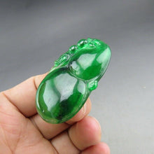 Load image into Gallery viewer, 10% OFF- Certified Natural Icy Green Jadeite Emerald A Jade HandCarved Gourd Pendant A83