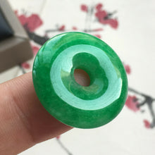 Load image into Gallery viewer, 10% OFF- Certified Natural Icy Green Jadeite Emerald A Jade HandCarved Donut Safty Pendant A106