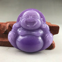Load image into Gallery viewer, 10% OFF- Certified Natural Icy Purple Jadeite Emerald A*Jade HandCarved Tablet Buddha 佛 Pendant A1940