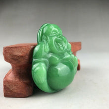 Load image into Gallery viewer, 10% OFF- Certified Natural Icy Green Jadeite Emerald A*Jade HandCarved Tablet Buddha 佛 Pendant A1940
