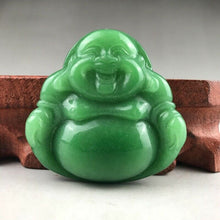 Load image into Gallery viewer, 10% OFF- Certified Natural Icy Green Jadeite Emerald A*Jade HandCarved Tablet Buddha 佛 Pendant A1940
