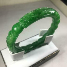 Load image into Gallery viewer, 10% OFF- 57/58/59mm Certified Natural Green Jadeite Emerald A*Jade HandCarved Dragon Round Bracelet Bangle GX3134