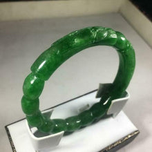 Load image into Gallery viewer, 10% OFF- 57/58/59mm Certified Natural Green Jadeite Emerald A*Jade HandCarved Dragon Round Bracelet Bangle GX3134
