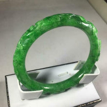 Load image into Gallery viewer, 10% OFF- 56/57/58mm Certified Natural Green Jadeite Emerald A*Jade HandCarve Ruyi Flower-Money Coin Round Bracelet Bangle GX3140