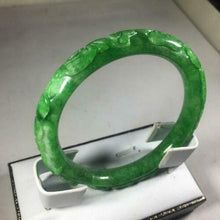 Load image into Gallery viewer, 10% OFF- 56/57/58mm Certified Natural Green Jadeite Emerald A*Jade HandCarve Ruyi Flower-Money Coin Round Bracelet Bangle GX3140