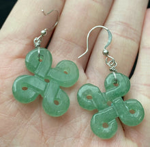 Load image into Gallery viewer, 10% OFF- Certified Natural Jadeite Emerald A Jade Pair of Chinese Silver Tone Jade Dangle Pierced Earrings 1 3/4" A005 with Gift Box