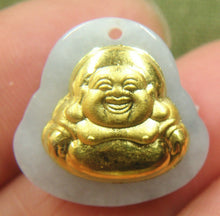 Load image into Gallery viewer, 10% OFF- Certified Natural Gold &amp; Icy Jadeite Emerald A*Jade HandCarved Tablet Happy Buddha 佛 Pendant Y0284