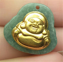 Load image into Gallery viewer, 10% OFF- Certified Natural Gold &amp; Icy Jadeite Emerald A*Jade HandCarved Tablet Happy Buddha 佛 Pendant N6447