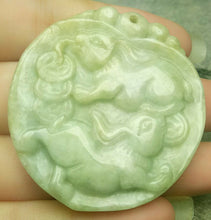 Load image into Gallery viewer, 10% OFF- Certified Natural Jadeite Emerald A*Jade Handcarved Two Rabbits Coins Pendant N4270