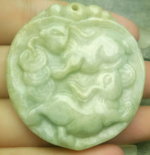 Load image into Gallery viewer, 10% OFF- Certified Natural Jadeite Emerald A*Jade Handcarved Two Rabbits Coins Pendant N4270