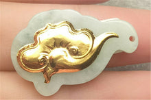 Load image into Gallery viewer, 10% OFF- Certified Natural Gold &amp; Icy Jadeite Emerald A*Jade HandCarved Tablet Ruyi 吉祥如意 Pendant N0765