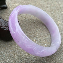 Load image into Gallery viewer, 10% OFF- 57/58/59mm Certified Natural Lavender Jadeite Emerald A*Jade HandCarved Dragon Bracelet Bangle HA3935 with Gift Box