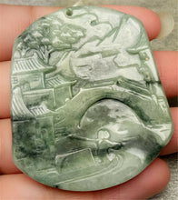 Load image into Gallery viewer, 10% OFF- Certified Natural Jadeite Emerald A*Jade HandCarved Landscape painting 山水画 Pendant N2118