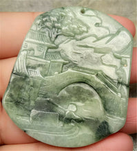 Load image into Gallery viewer, 10% OFF- Certified Natural Jadeite Emerald A*Jade HandCarved Landscape painting 山水画 Pendant N2118