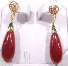 Load image into Gallery viewer, 10% OFF- A Pair of Certified Natural Jadeite Emerald A*Jade HandCarved A Pair of Genuine 25X5 Red Jade 18K YGP Good Fortune Earrings