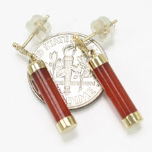 Load image into Gallery viewer, 10% OFF- A Pair of 14k Solid Yellow Gold Blessing Dangle Tube Shaped Red Jadeite A Jade Stud Earrings TPJ