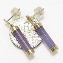 Load image into Gallery viewer, 10% OFF- A Pair of 14k Solid Yellow Gold Blessing Dangle Tube Shaped Lavender Jadeite A Jade Stud Earrings TPJ