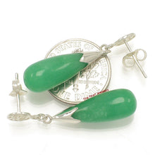 Load image into Gallery viewer, 10% OFF- A Pair of Solid Sterling Silver 925 Good Luck Green Jadeite A Jade Dangle Stud Earrings TPJ