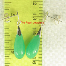 Load image into Gallery viewer, 10% OFF- A Pair of Solid Sterling Silver 925 Good Luck Green Jadeite A Jade Dangle Stud Earrings TPJ