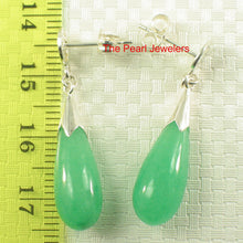 Load image into Gallery viewer, 10% OFF- A Pair of Solid Sterling Silver 925 Good Luck Green Jadeite A Jade Dangle Stud Earrings TPJ