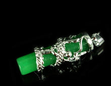 Load image into Gallery viewer, 10% OFF- Certified Natural Jadeite Emerald A Jade HandCarved Tube Jade Dragon Silver Pendant