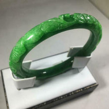 Load image into Gallery viewer, 10% OFF- 56/57/58mm Certified Natural Green Jadeite Emerald A*Jade HandCarve Ruyi Flower-Money Coin Round Bracelet Bangle GX3140